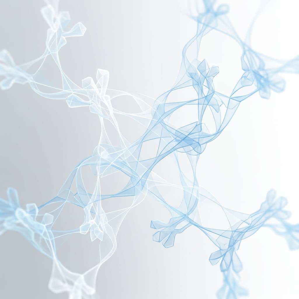 Abstract illustration of pale blue branching fibrils against a light background